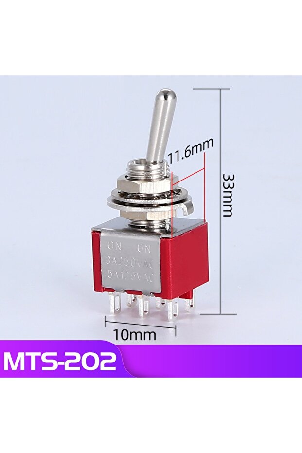 10pcs Red MTS-202 MTS-102 103 202 Series 5/10pcs Toggle Switch 6A 125VAC On-On SPDT 6mm Mini DPDT On