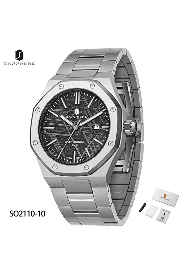 SO2110-10 SAPPHERO Men's Watch, Stainless Steel Strap, Water-Resistant Design, Automatic Calendar, F