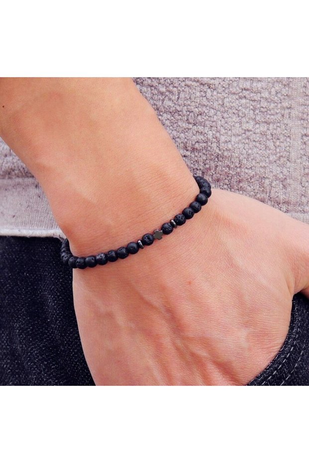 Lava Stone Noter Men Bracelet 6 Colors 4mm Beads Strand Braslet Natural Hematite Stone Healing Bracl
