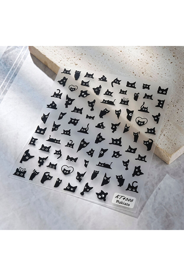 KT4305 3D Self-Adhesive Nail Art Decals Sliders Decorations Manicure Accessories Black Cat Nail Stic