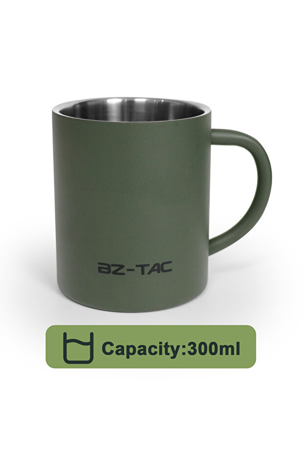 300ml Mug N Double Wall Coffee Mug Stainless Steel Matte Army Green Water Mug Insulated with Handle