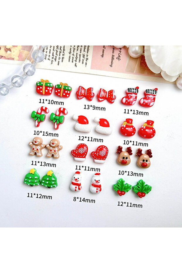 Mixed 20PCS 20PCS Kawaii Painted Snowman Gloves Resin Nail Charms 3D Cartoon Reindeer Gift Box Nail