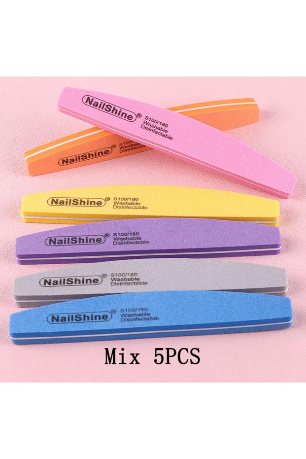 5Pcs Mix "Double-sided Nail File Blocks Colorful Sponge Nail Polish Buffing Sanding Buffer Strips Po