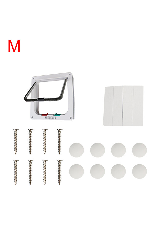 M and White For Dog Cat Kitten ABS Plastic Dog Cat Flap Door With 4 Way Lock Security Flap Door Smal