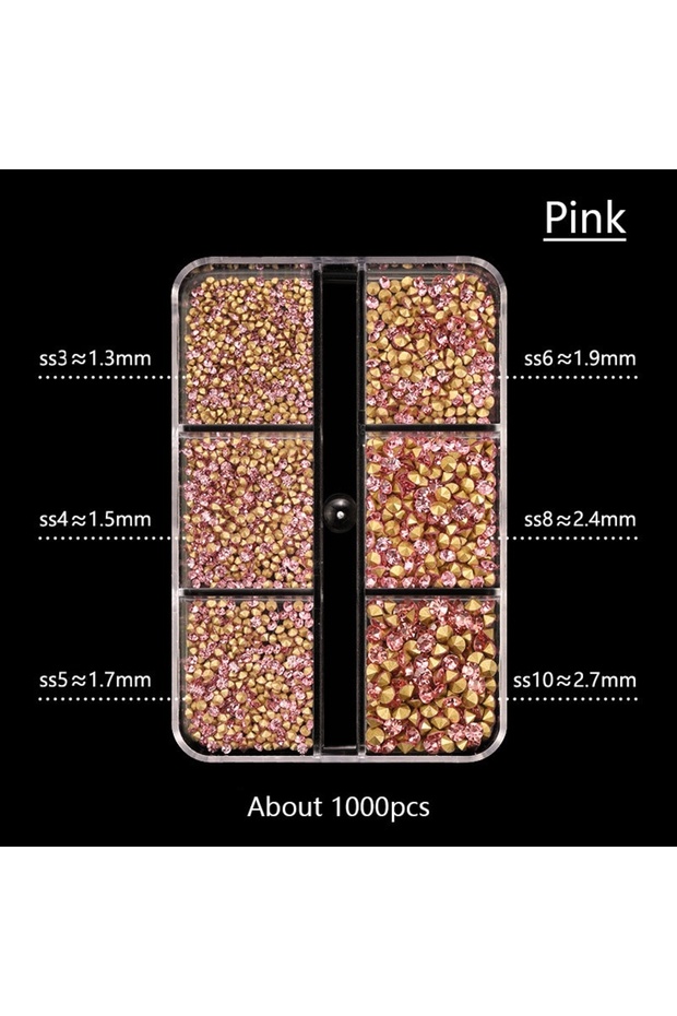 Pink 1000pcs Crystal Nail Art Rhinestone Super Bright Glass Pointed Bottom Glitter Diamond Multiple