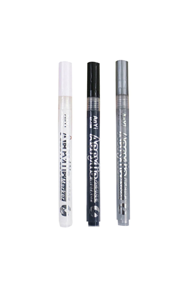 1White 1black Silver 3Pcs/set Acrylic Markers Paint Pen Black/White/Gold/Silver for Rock Painting, S