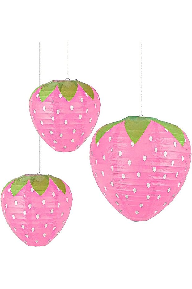 M Red Strawberry 3PCSX20CM Strawberry Paper Lanterns Ornament Very Refreshing and Cute for Fruit The