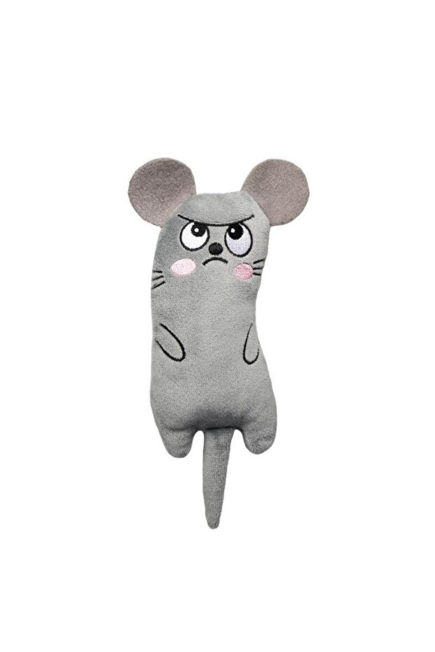 gray Funny Pet Plush Embroidery Catnip Toy Cat Expressive Mouse Toys Interactive Cat Toy Kitten Bite