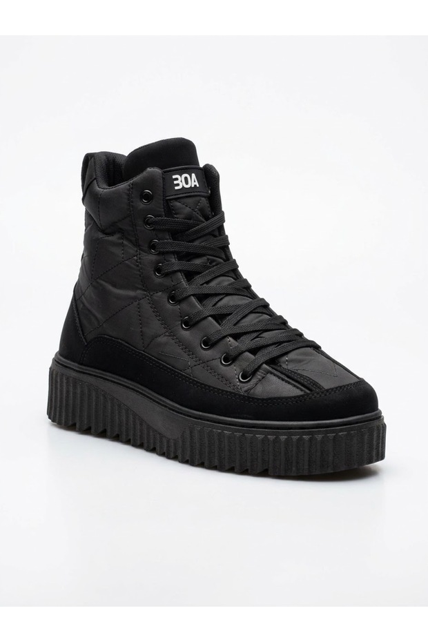 BA0811 BOA High Black Sole Black Parachute Fabric Faux Leather Detailed Mid-Ankle Sports Boot