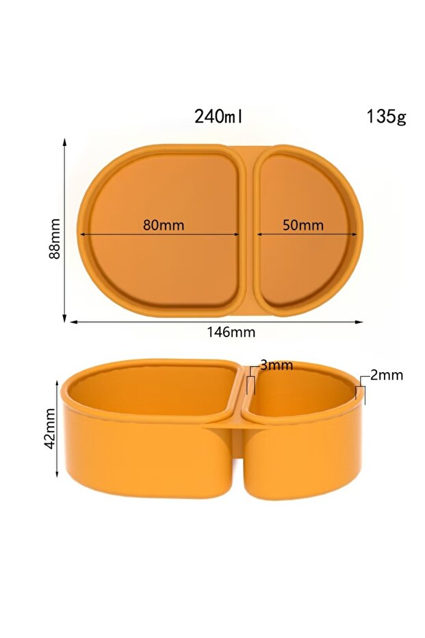 Orange Premium Silicone Reusable Snack Containers,Double Compartment Snackle Box,Leakproof Sauce and