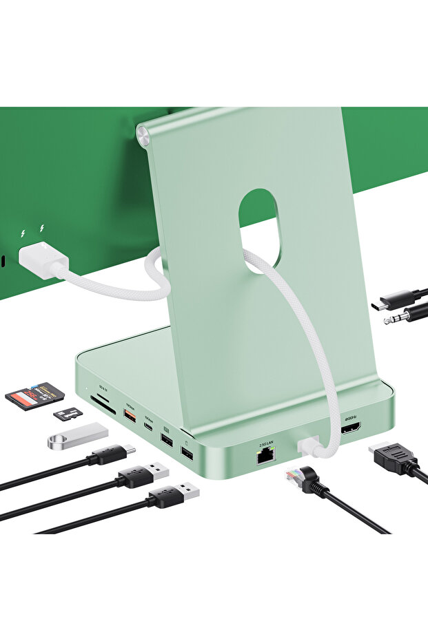 Green PULWTOP Upgraded 11 in 1 USB C Hub for iMac 24 inch USB Hub M1 M3 M4, Support M.2 SSD, 4K HDMI