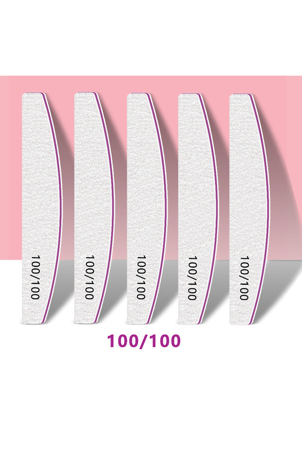 100-100 Grit 5Pcs Nail Files Set Double-Sided Half-Moon Sandpaper with 80/100/150/180/240 Grits Cuti