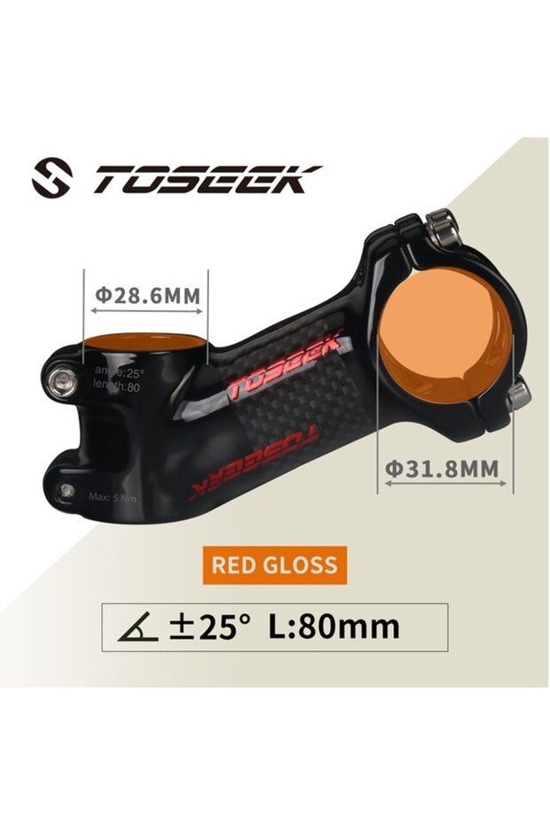 25Degree-80mm-Glossy Toseek Stem MTB Carbon + Aluminum Mtb Handlebar Stem Bike Power 31 8mm Bicycle