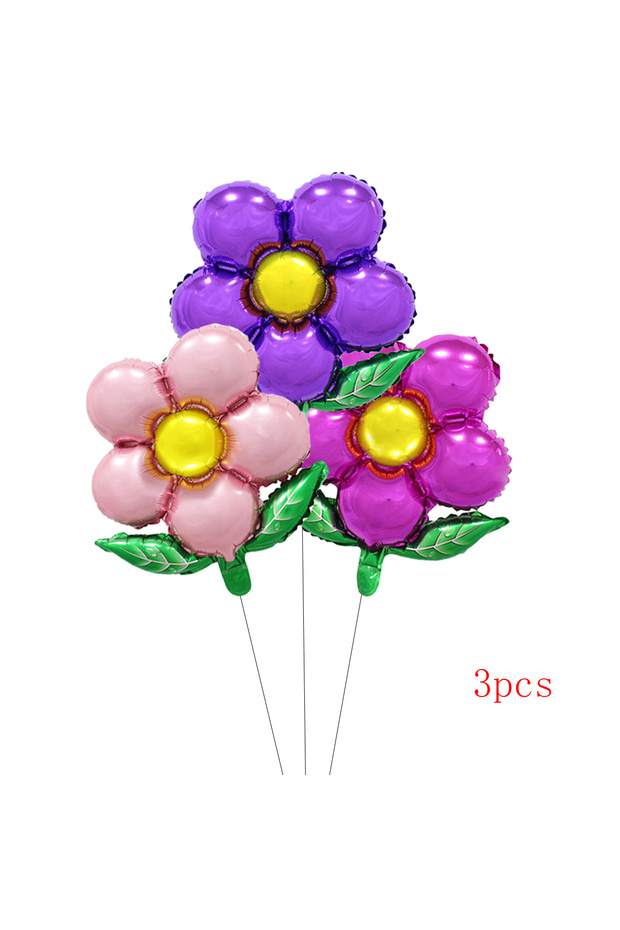 Other 3pcs 8pcs 18inch Flower Foil Balloons set Flower with Leaves Balloons Theme Party Supplies