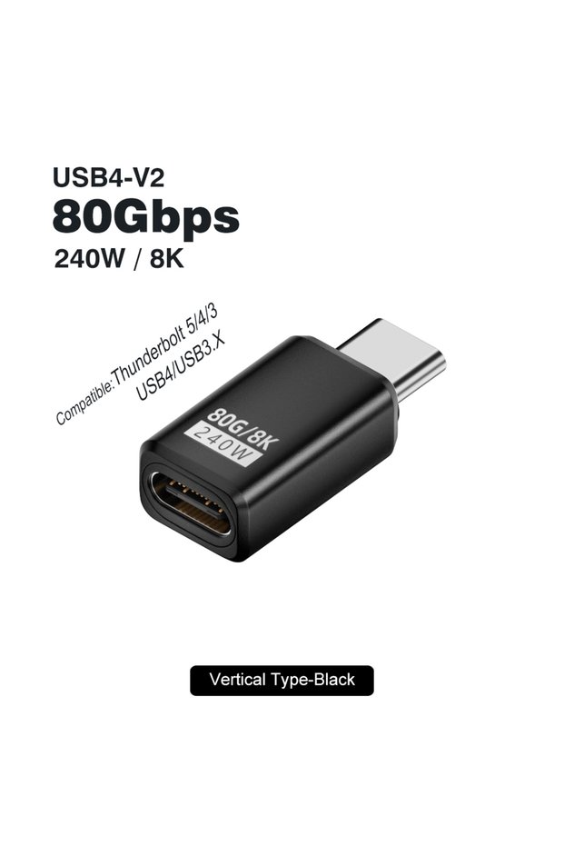 80Gbps Vertical Type USB4 V2 90 Degree Type C Angle Adapter 80Gbps Thunderbolt 5 4 3 Elbow Adapter 2