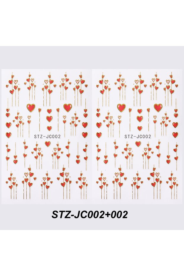STZ-JC002-002 2pcs 3D Valentine's Day Heart Gold Stripe Decals Love Heart Lines Nail Stickers Romant