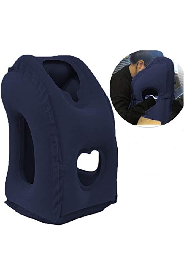 Blue 1pc Inflatable Travel Pillow, Airplane Pillow With Patented Valve Design, Travel Accessories Wi