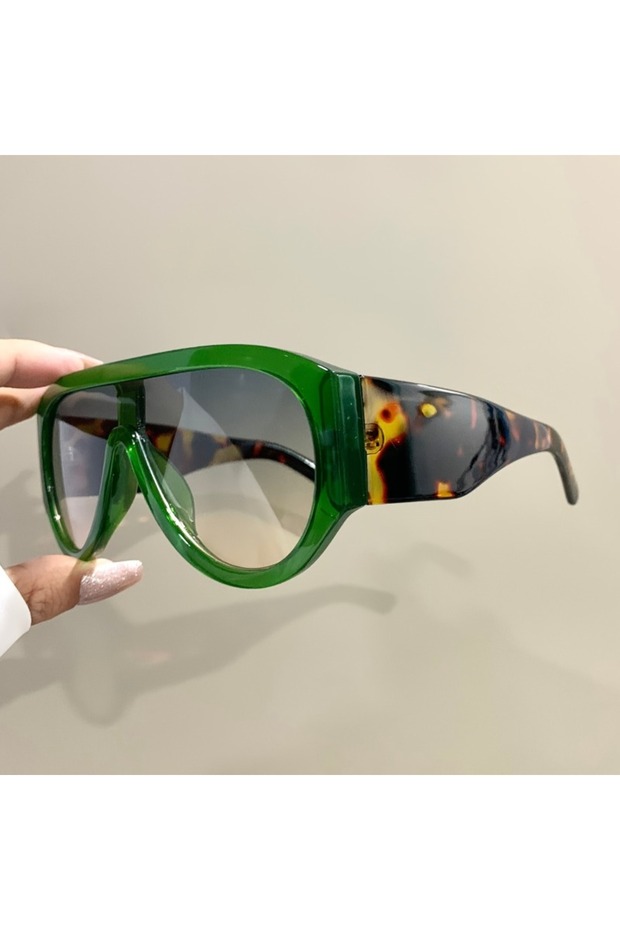 Green Leopard gray Retro Oversized Pilot Sunglasses Women Fashion Luxury Big Frame One Piece Gradien