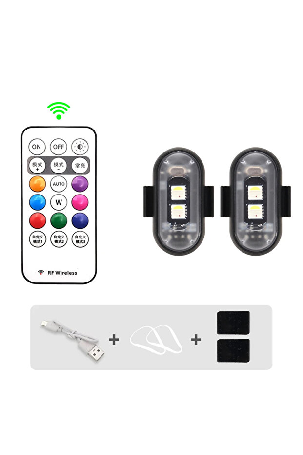 2PCS Car Motorcycle RGB LED Strobe Lights 8 Colors LED Flash Position Wireless Light Aircraft Airpla