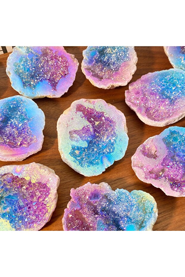 1PC Blue Purple 1PC High Quality Random Aura White Agate Natural Crystal Raw Stone, Plated Blue & Pu
