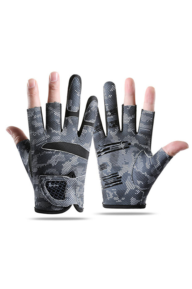 L black Summer New Breathable Skin Friendly Soft Thin Half Finger Anti Slip Three Finger Fishing Glo