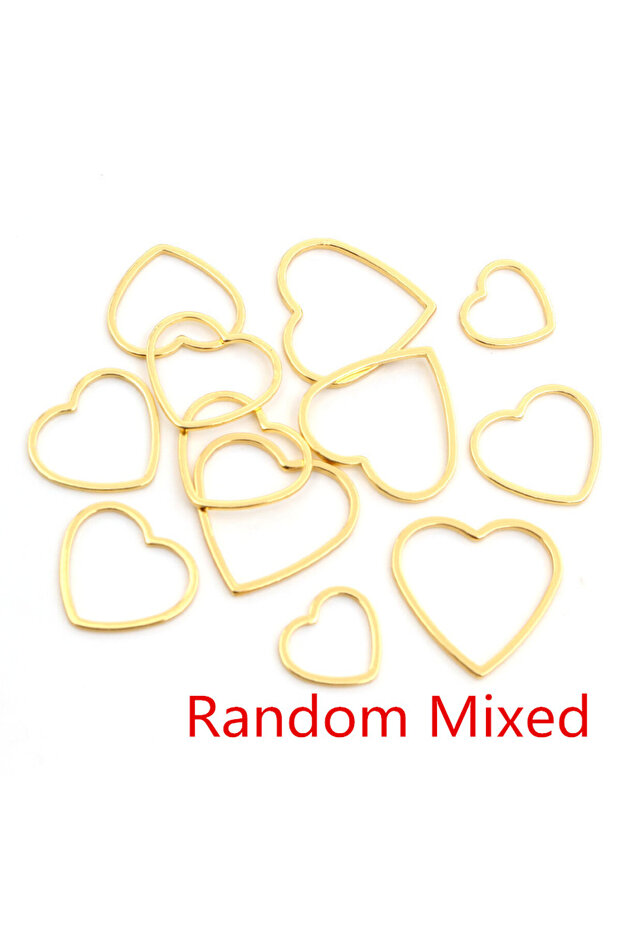 AE5-44 20pcs Heart Charm Gold Stainless Steel Pendant Open Bezels Hollow Pressed Resin Frame Mold Be