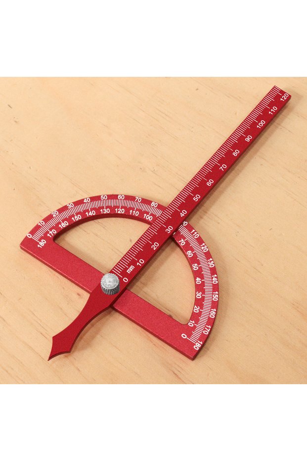 1pc Red Aluminum Alloy Protractor Angle Marking Ruler, Multifunctional Protractor Woodworking Ruler