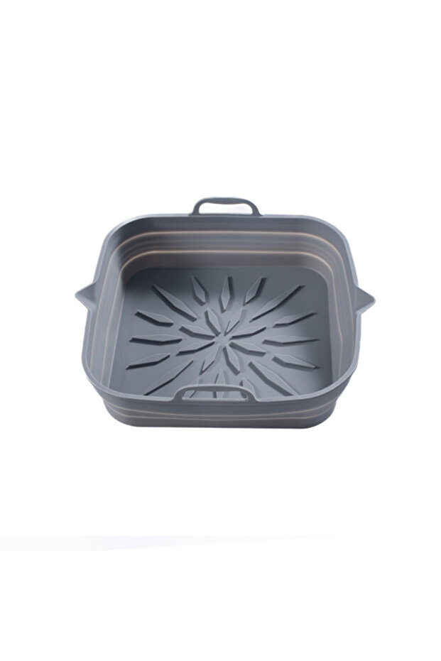 gray Silicone Air Fryers Liner Oven Baking Tray Square Oven Baking Tray Basket Reusable Liner Pizza
