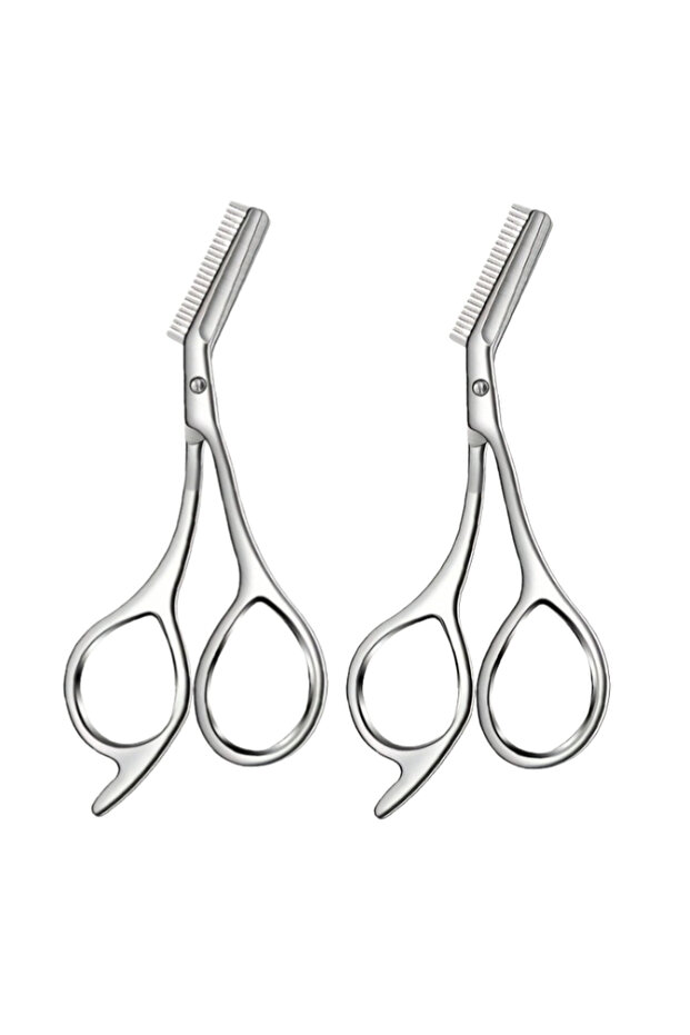 2 pcs Professional Stainless Steel Eyebrow Scissors with Comb Teeth and Tweezers-Style Tip Heavy-Dut