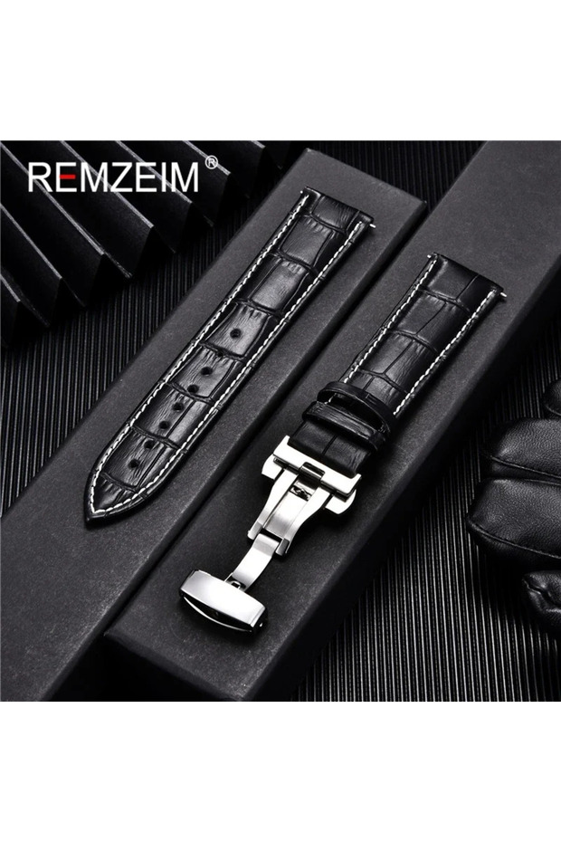 20mm Black-w-s Leather Watchband 18mm 19mm 20mm 21mm 22mm 24mm Men Women Leather Strap Automatic But