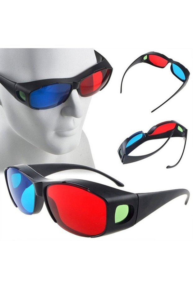 Black Red Blue 3D Glasses Black Frame For Dimensional Anaglyph TV Movie DVD Game
