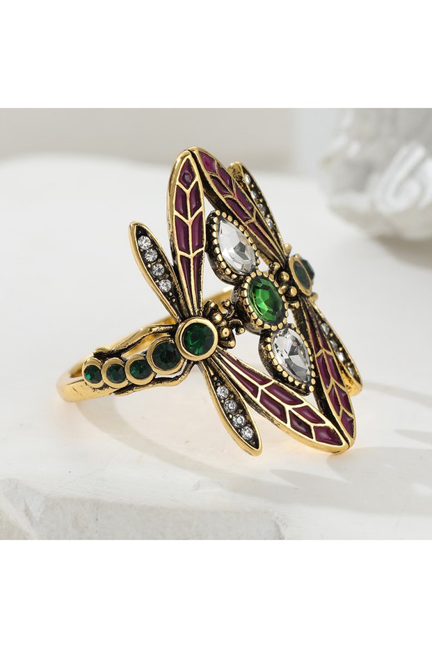 8 Gold-color B880 Bohemia Style Vintage Handmade Dragonfly Shaped Golden Plated Ring for Women Fashi