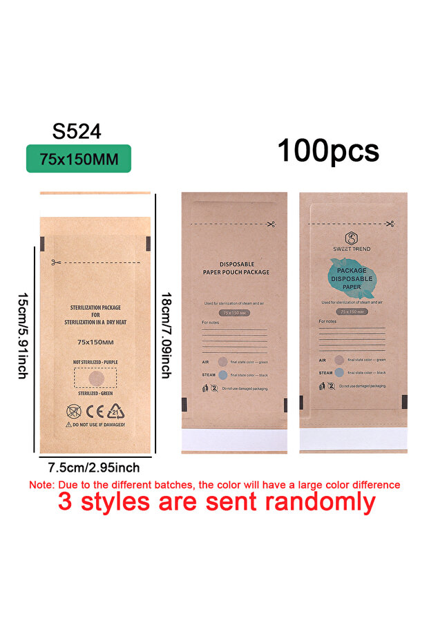 S524-75x150mm-100pcs 50/100/200Pcs Kraft Paper Cleaning Bag Self-Sealing Disposable Sterilization Di