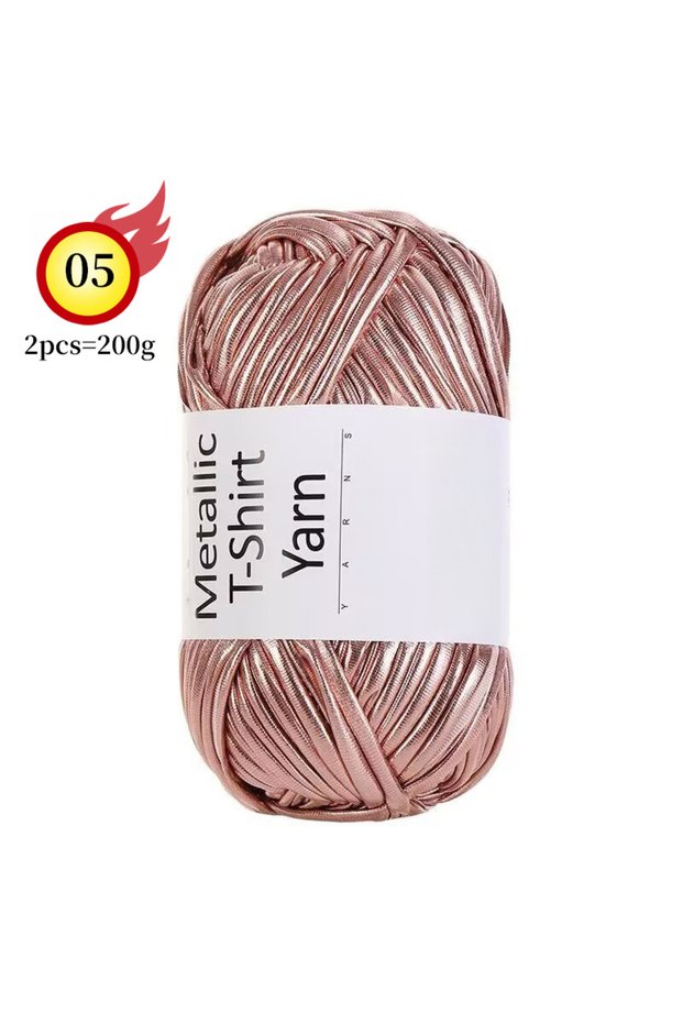 05 Pink Gold 200g Shiny Metallic Cloth Yarn, Hand-Knitted DIY Materials, Crochet Roving Yarn, Suitab