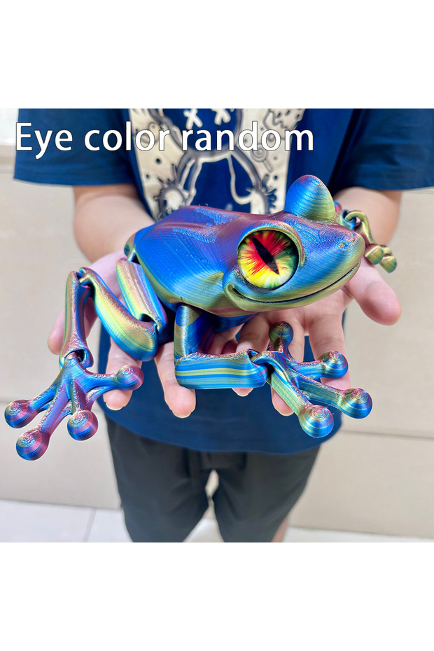 16.5cm 6.5in Red Blue Yellow 3D Printed Frog Statue, Flexible 3D Printed Animal, Fidget Action Figur