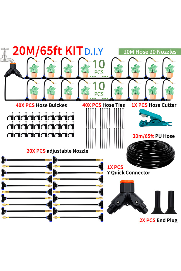 DIY 20M DIY Free Bending Universal Spray Kit For Greenhouse Garden Flowers Plant Watering Irrigation