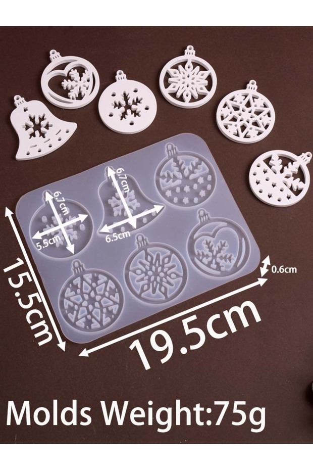 001 6 Holes Round Christmas Pendant Mold DIY Christmas Theme Handmade Hollow Design Ornaments Plaste