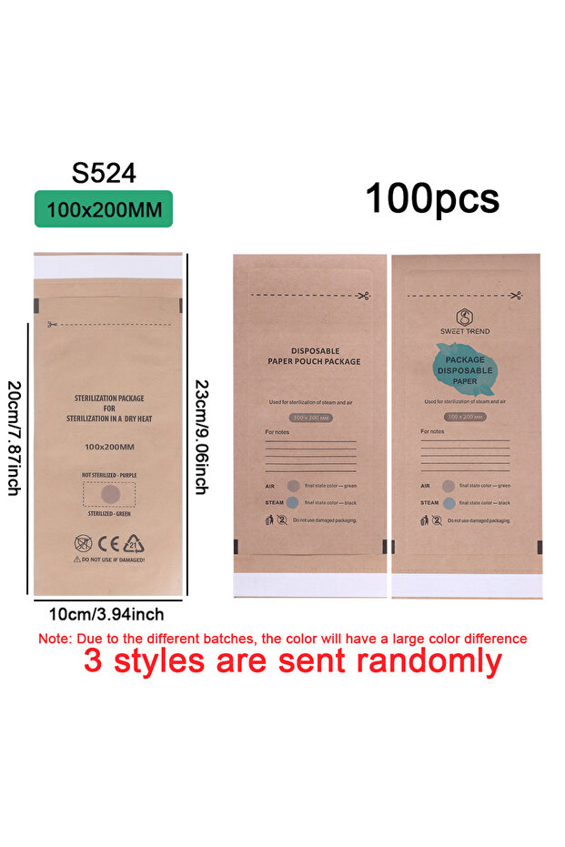 S524-100x200mm-100pc 50/100/200Pcs Kraft Paper Cleaning Bag Self-Sealing Disposable Sterilization Di