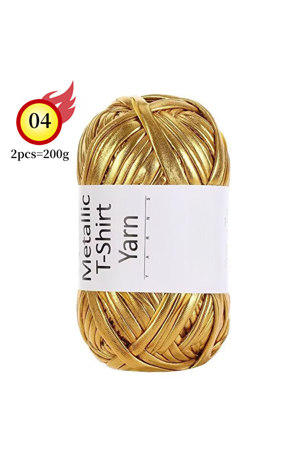 04 Golden 200g Shiny Metallic Cloth Yarn, Hand-Knitted DIY Materials, Crochet Roving Yarn, Suitable