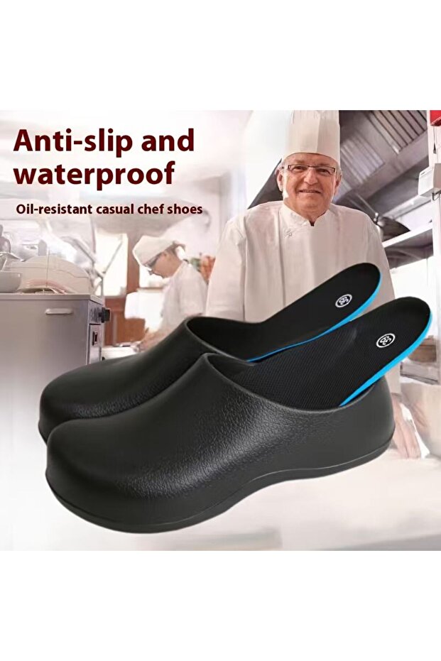 43 black Chef Shoes, Work Shoes for Men, Non-Slip, Waterproof, Oil-Proof, Kitchen Thickened Work Sho