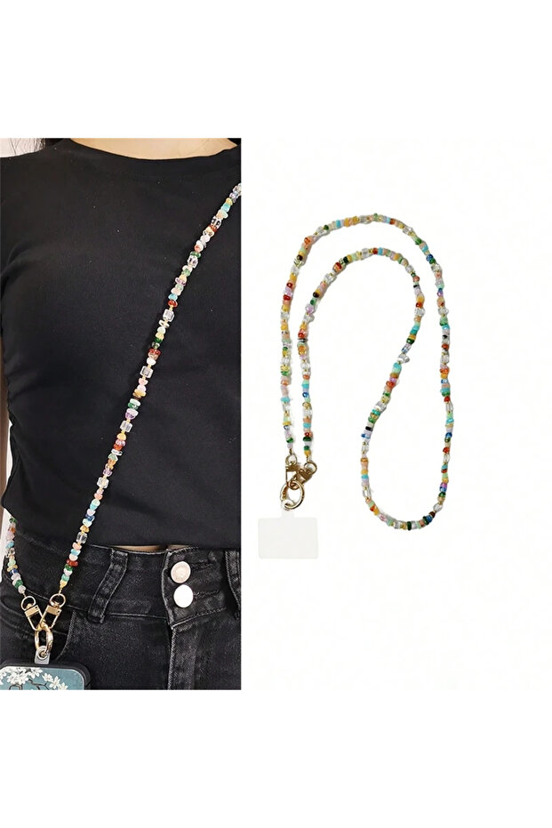 color Stylish Cute Stone Gem Mobile Phone Crossbody Straps Lanyard Beads Chain for All Mobile Phone