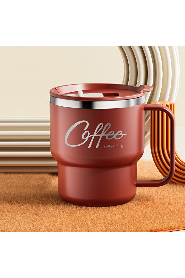 400ml Red 1pc 304 Stainless Steel Double Wall Insulated Coffee Cup With Handle Portable Students Lea