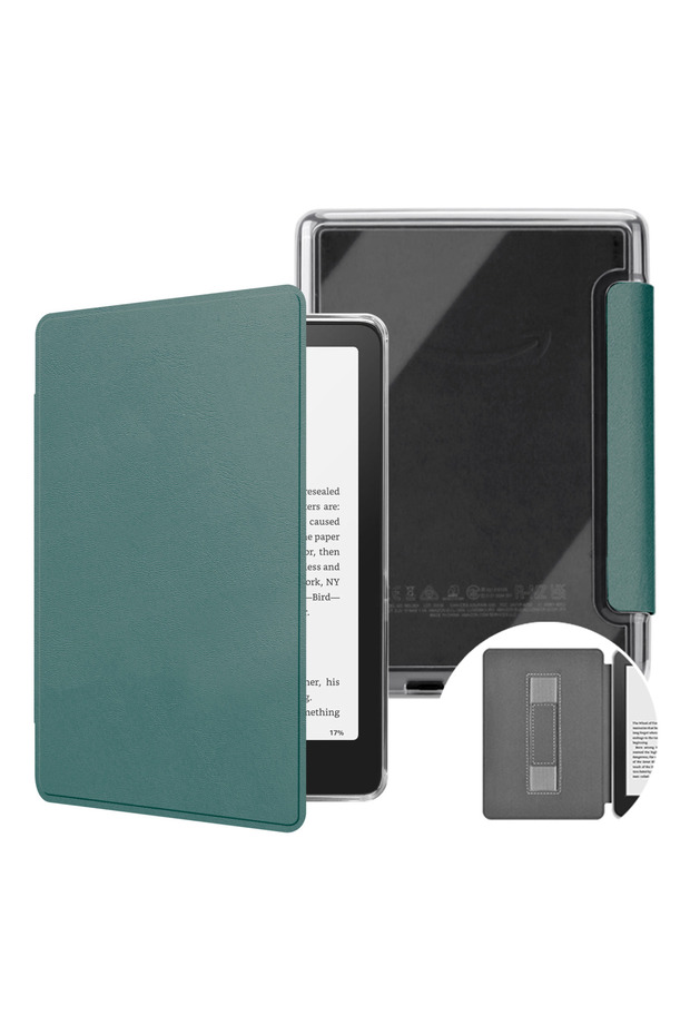 Night Green Acrylic Kindle Case with Hand Strap for 6" Kindle (11th Gen 2022/2024) - Clear Back, Sho