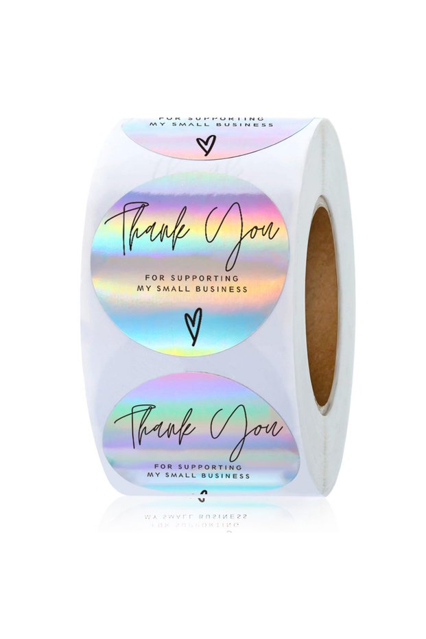 Laser 1inch-500pcs 50-500pcs Rainbow Laser Thank You Stickers for Small Business Stickers Adhesive L