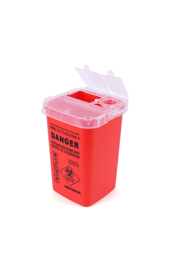 Red 1L Plastic Tattoo Waste Box Medical Supplies Container Disposable Microblading Sharps Needle Tip