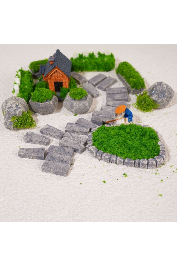 Light Grey 30pcs Mini Model Garden Accessories Set, Miniature House Set Micro Landscape Decoration f
