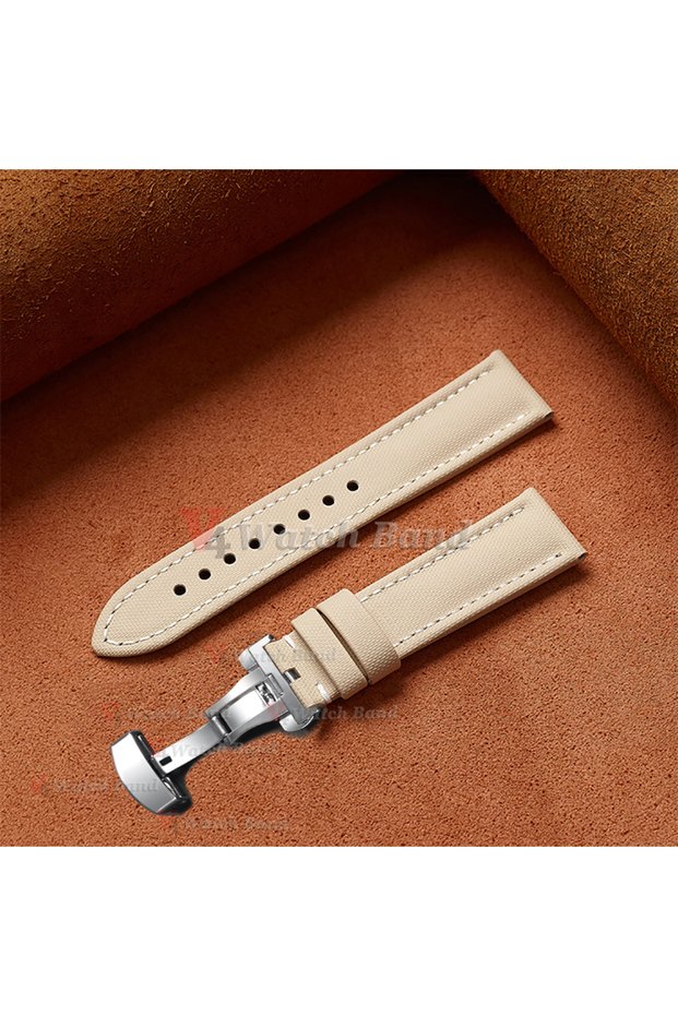 20mm Beige-White For Omega for Seiko Business Sailcloth Watch Strap 18/19/20/21/22mm Butterfly Buckl