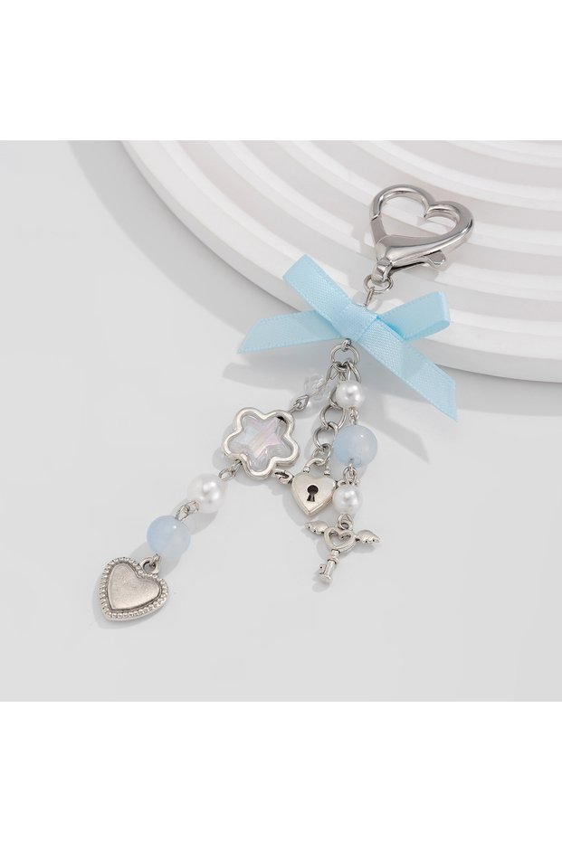 Silver Color IngeSight.Z Sweet and Lovely Blue Bowknot Star Charm Keychain Women Fashion Imitation P