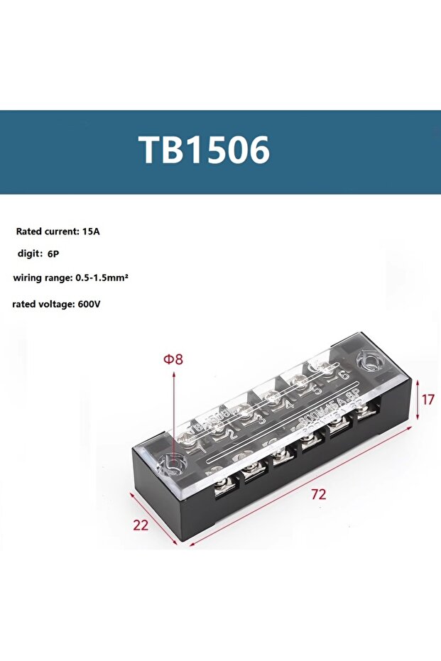 TB1506 15A 600V Dual Row Barrier Screw Terminal Block Wire Connector TB Series 3 4 5 6 8 10 12 16 20