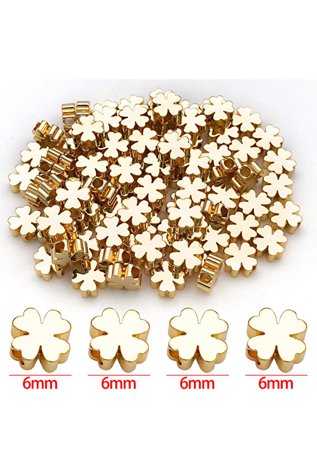 6mm Color 2 10pcs 18K Real Gold Plated Brass Beads, Four Leaf Clover Spacer Beads For DIY Bracelet N